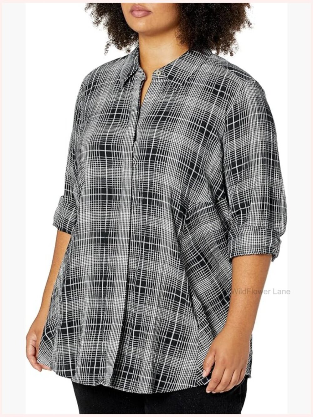 Long Sleeve Plaid Tunic with Pockets